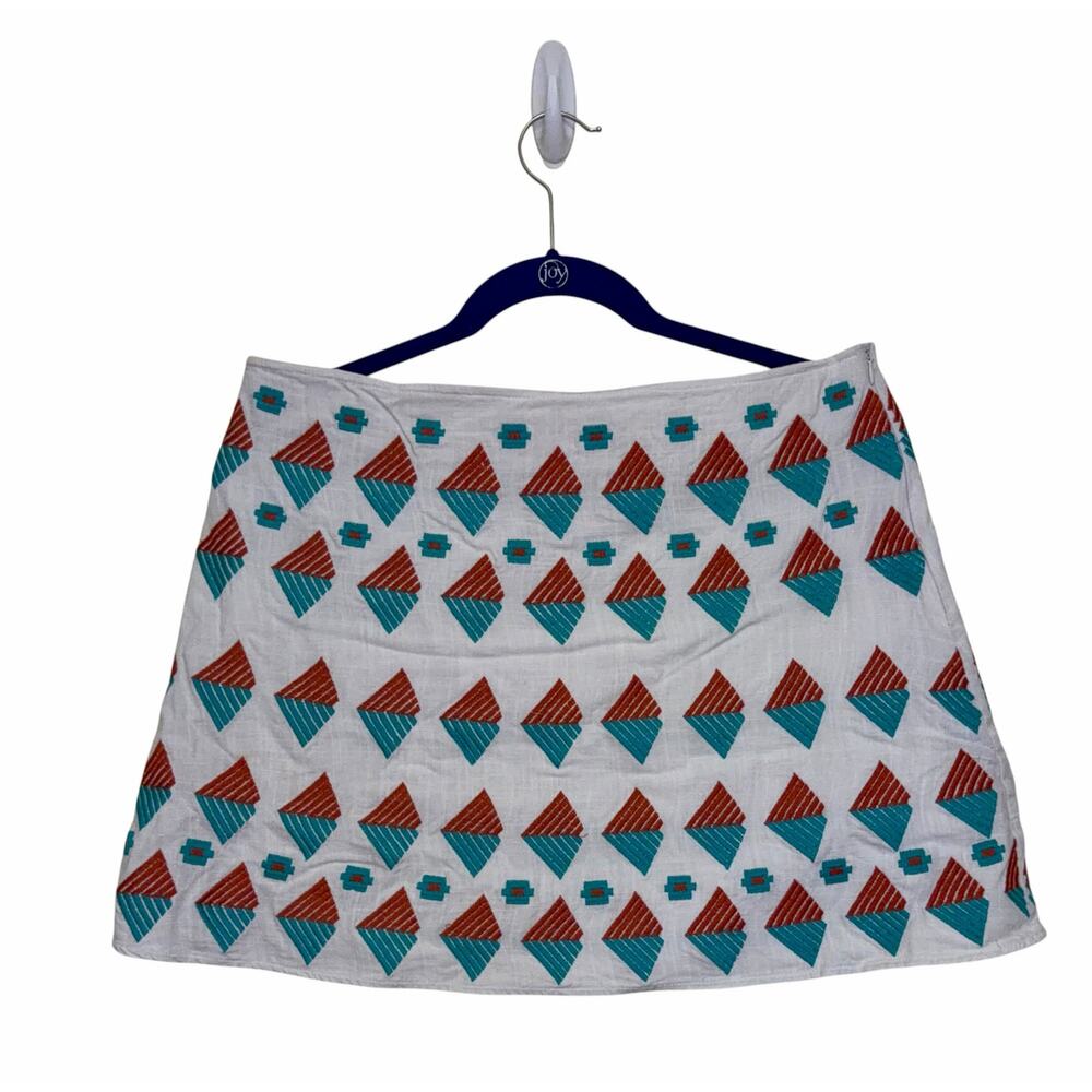 THML Skirt Size L White Embroidered Geometric Aztec Pattern Summer Boho Skirt